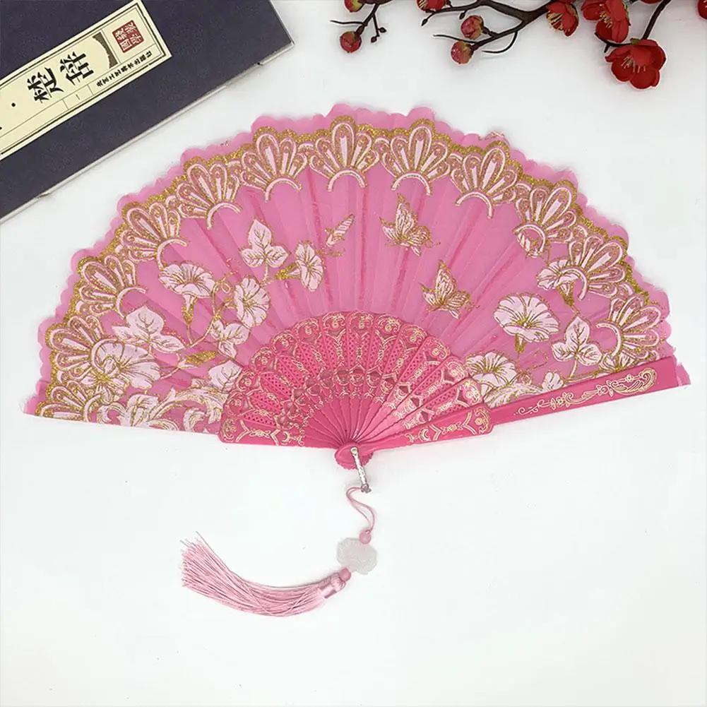 Éventail pliant de luxe chinois, éventail de mariée, accessoires de danse, éventails rétro floraux à