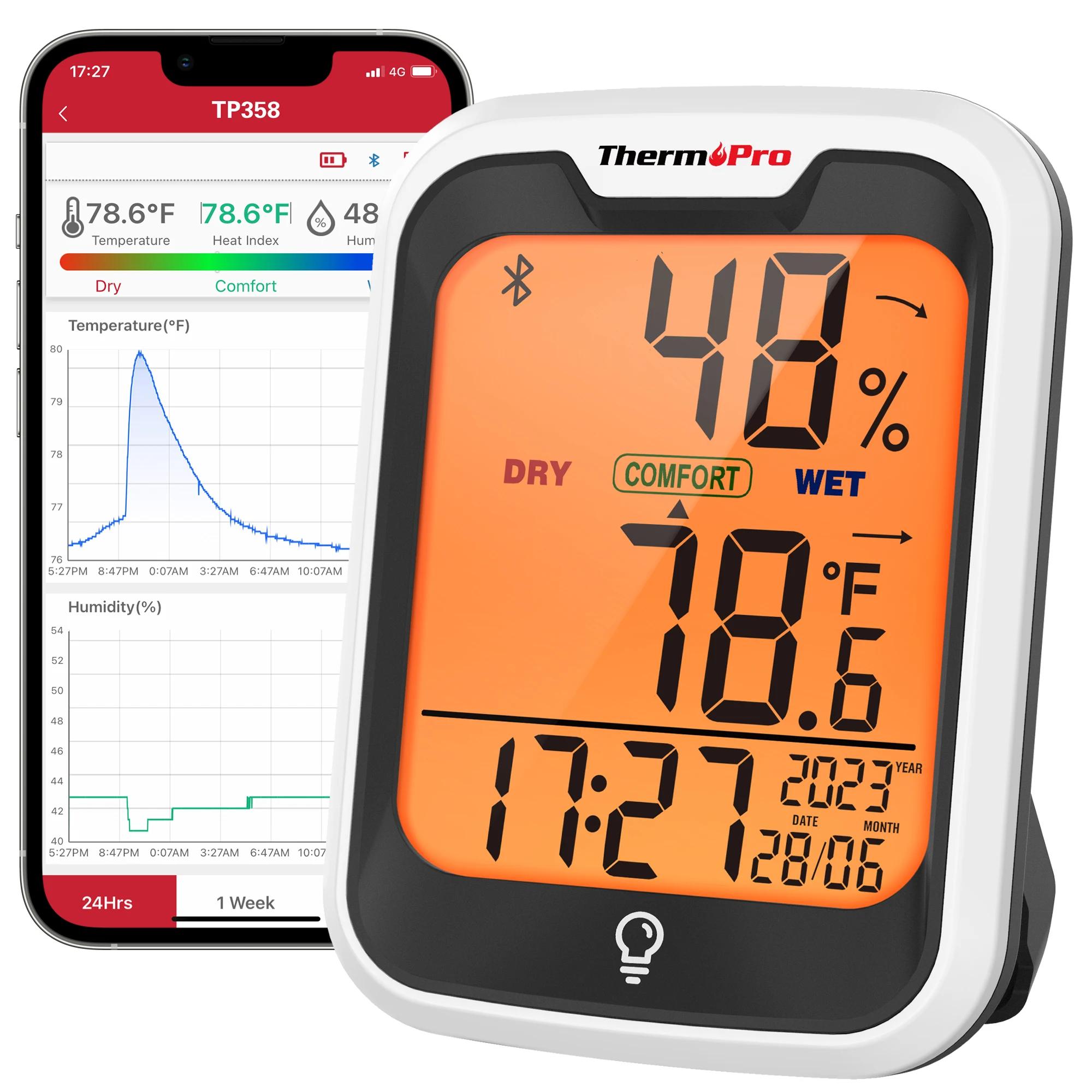 ThermoPro TP358 rétro-éclairage Bluetooth, Station météo à chiffres, thermomètre et hygromètre d'int