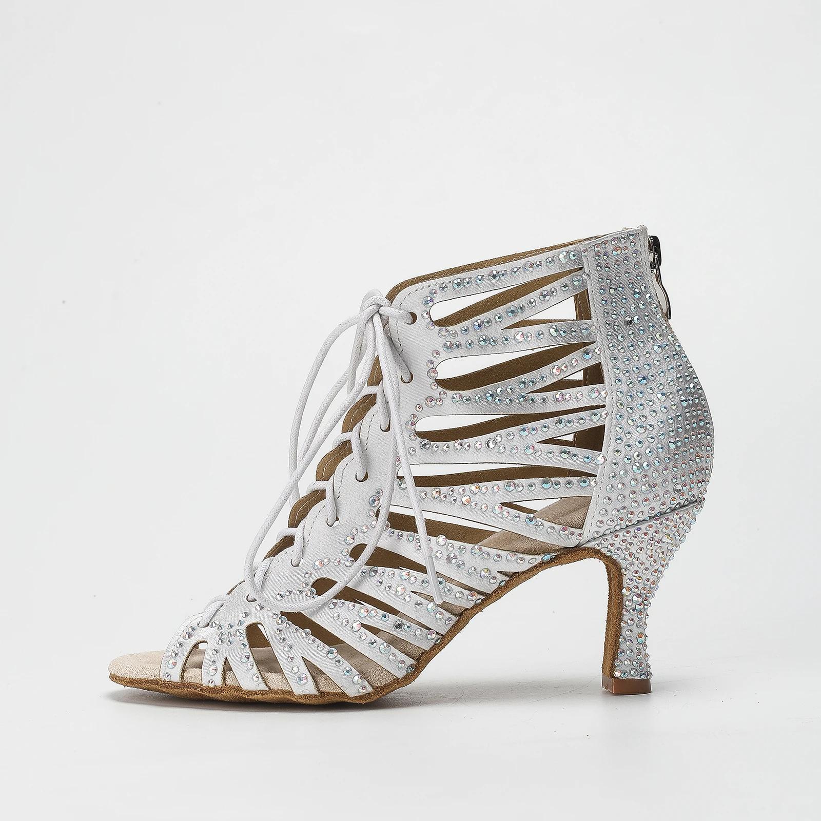 Ailove chaussures de danse à talons hauts de 7.5CM confortables en cristal satiné pour femmes, chaus
