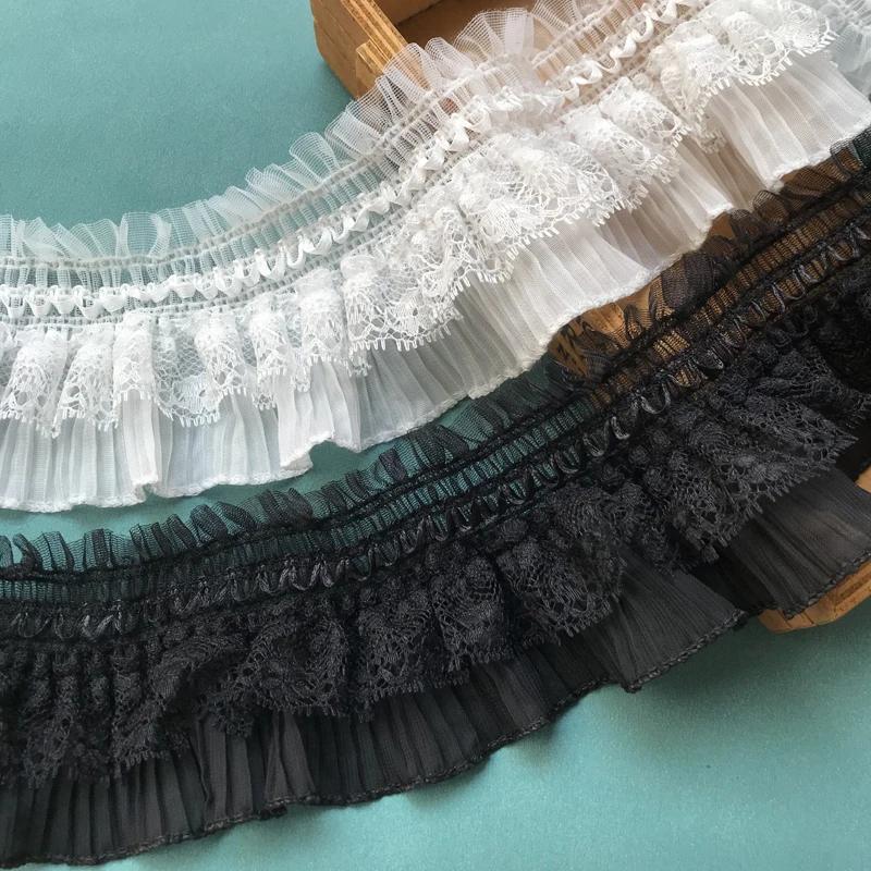 Ruban en dentelle extensible blanc et noir de 1 yard, garniture à volants élastique pour la couture