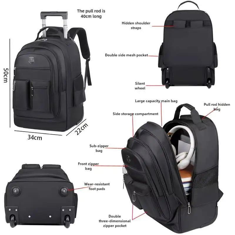 Sac à dos de voyage de grande capacité avec roulettes pour hommes, nervures cachées, bagage à main é