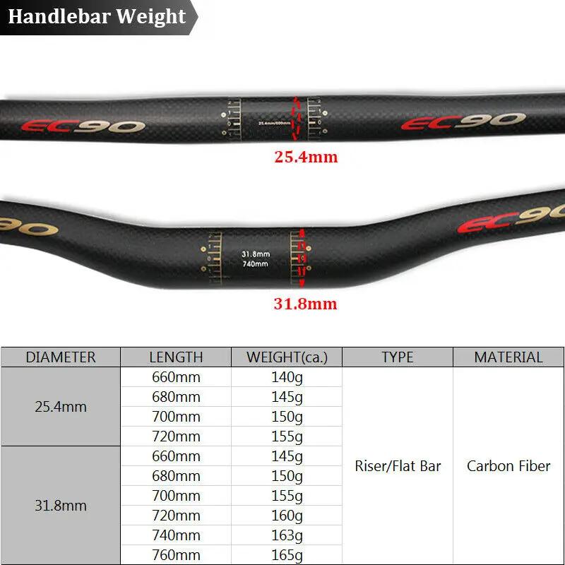 EC90-Guidon VTT ultraléger en fibre de carbone, dimensions 25.4/31.8mm, dimensions 660/680/700/720/7