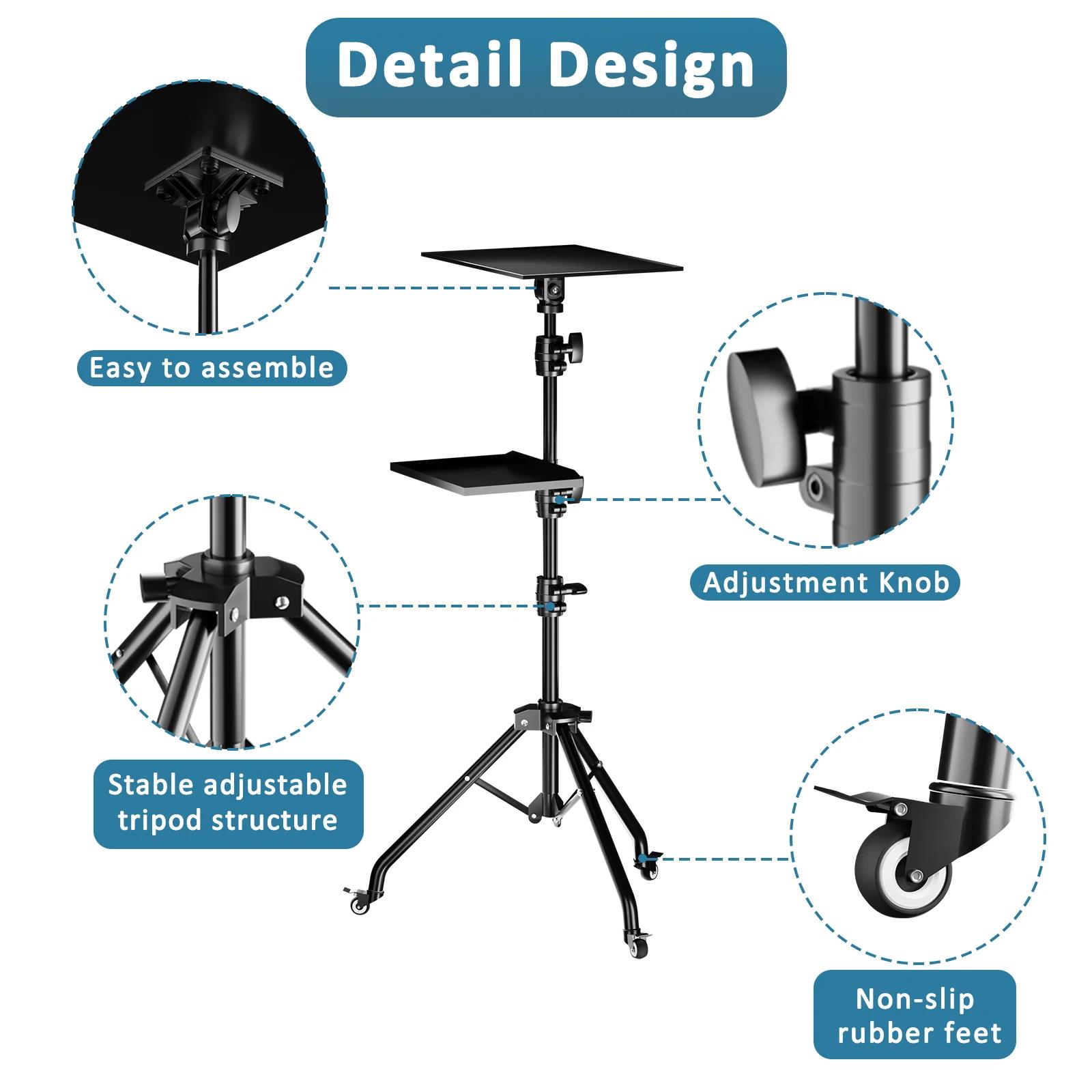 Trépied de projecteur 145 cm, support pour ordinateur portable, hauteur réglable de 23 à 63 pouces,