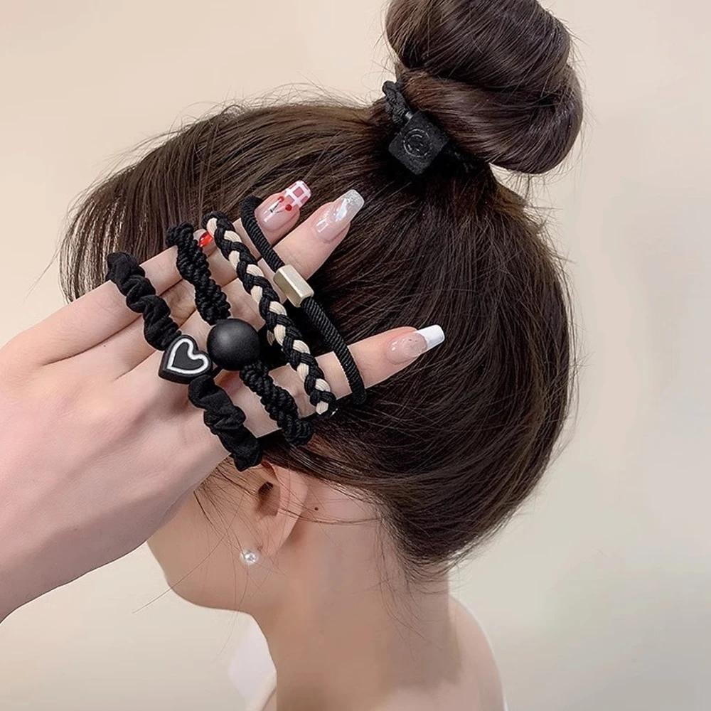 5 pièces/ensemble Styles mixtes attaches de cheveux haute élastique en forme de coeur élastique femm