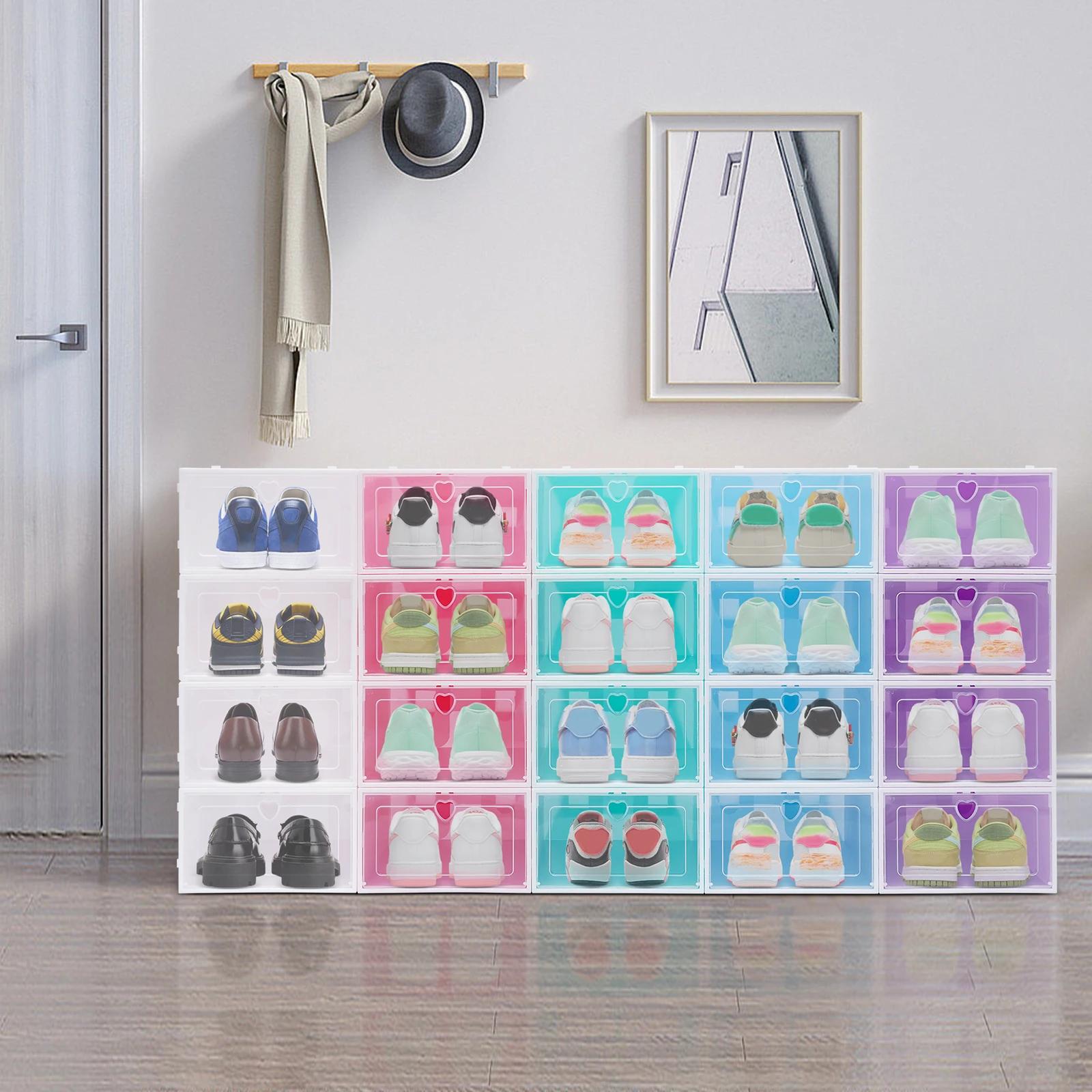 Boîtes de rangement empilables pour chaussures, 5 documents, boîtes à chaussures à rabat en plastiqu