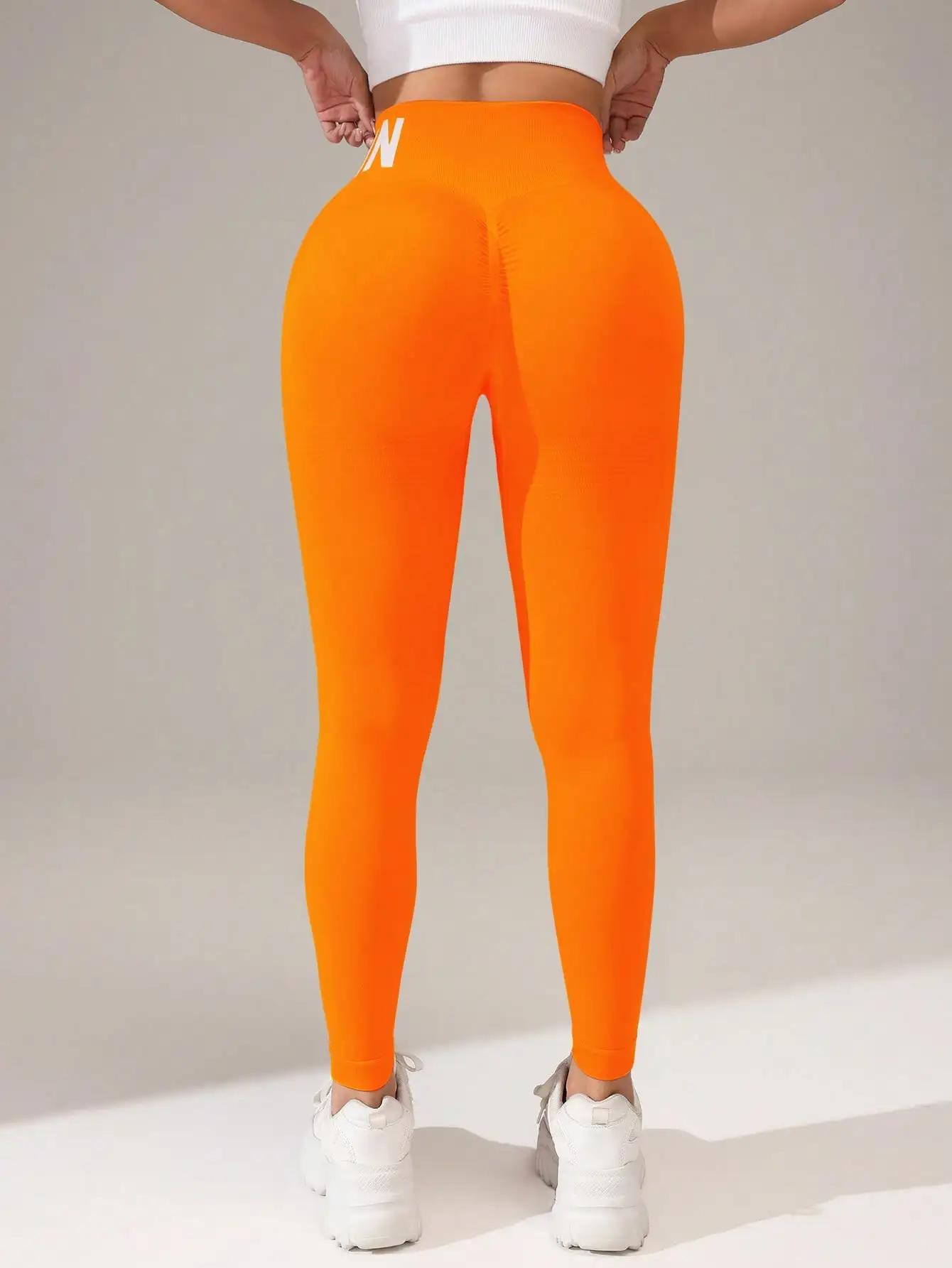 Leggings de yoga sans couture européens et américains avec lettrage de ceinture, collants respirants