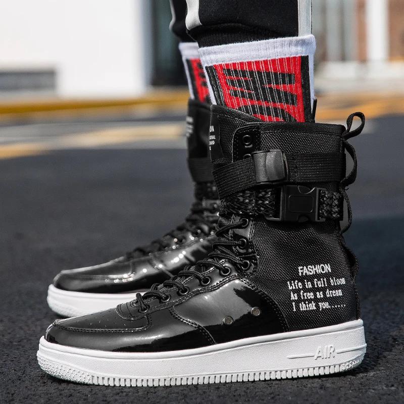 Style Punk Orange bottes hautes Couple Streetwear boucle sangle Designers chaussures hommes chaussur