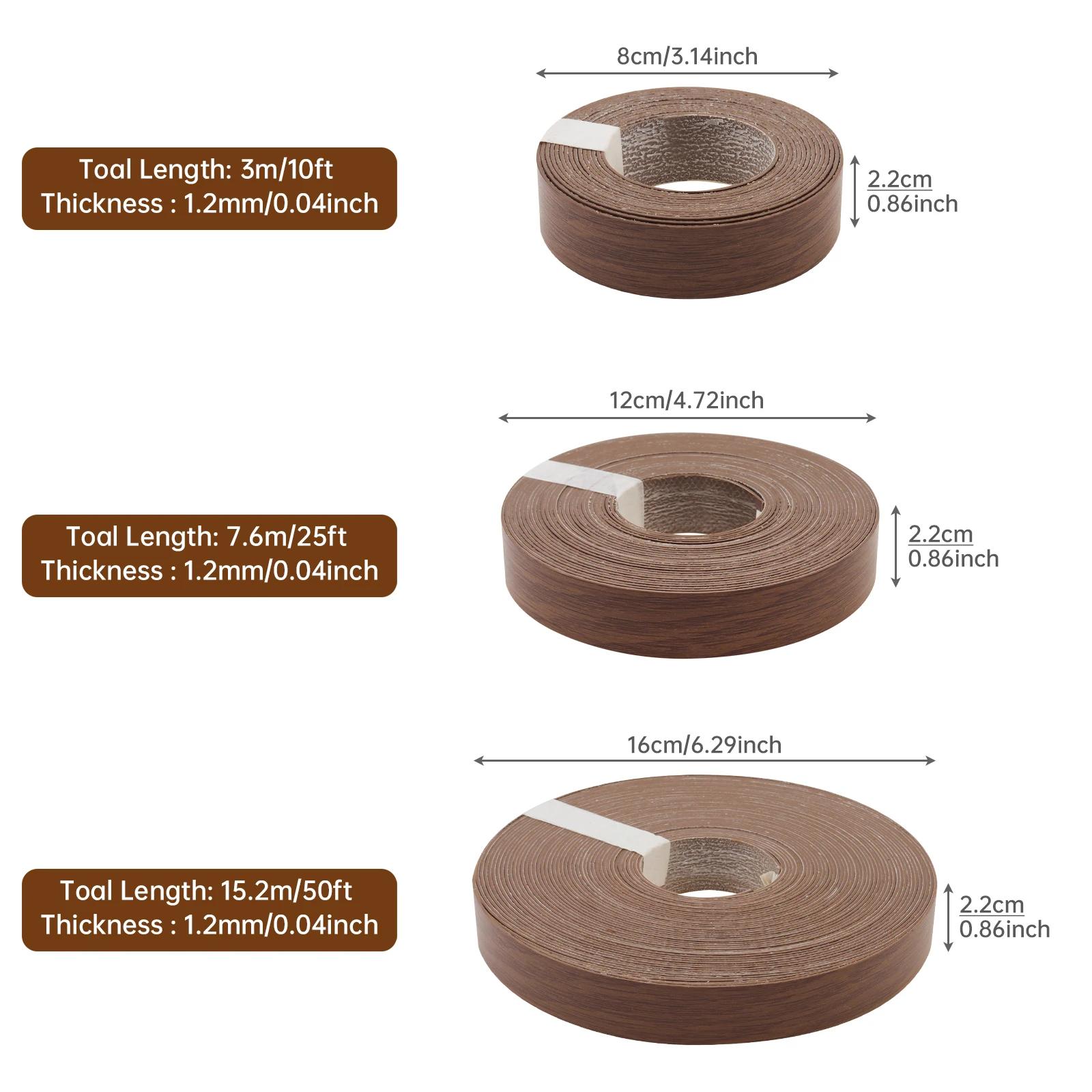 Bordure adhésive thermofusible en PVC, grain de bois foncé, 3M 7.6M 15.2M, bordure de placage pré-co