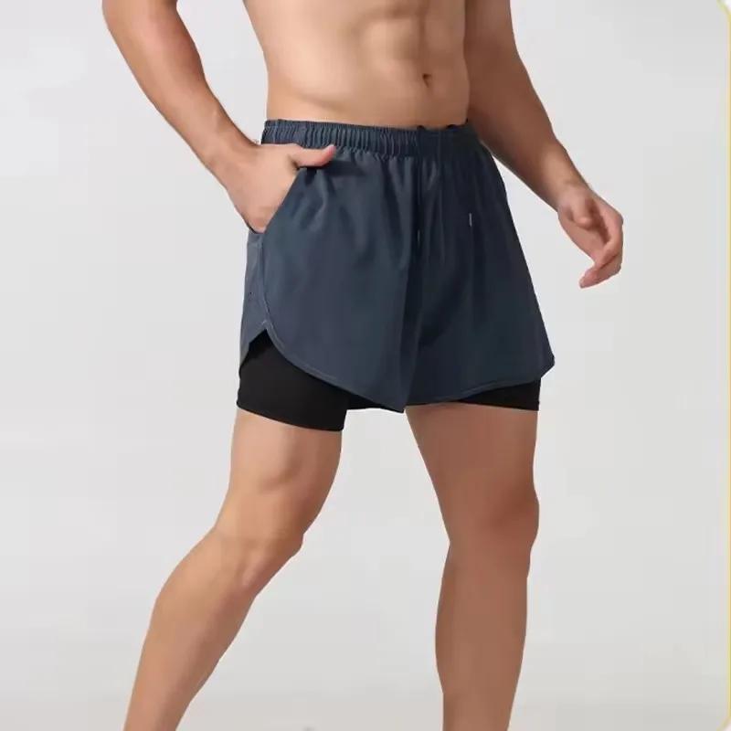 Short de course pour hommes, séchage rapide, Fitness, noir, Double couche, nouveau Sport, entraîneme
