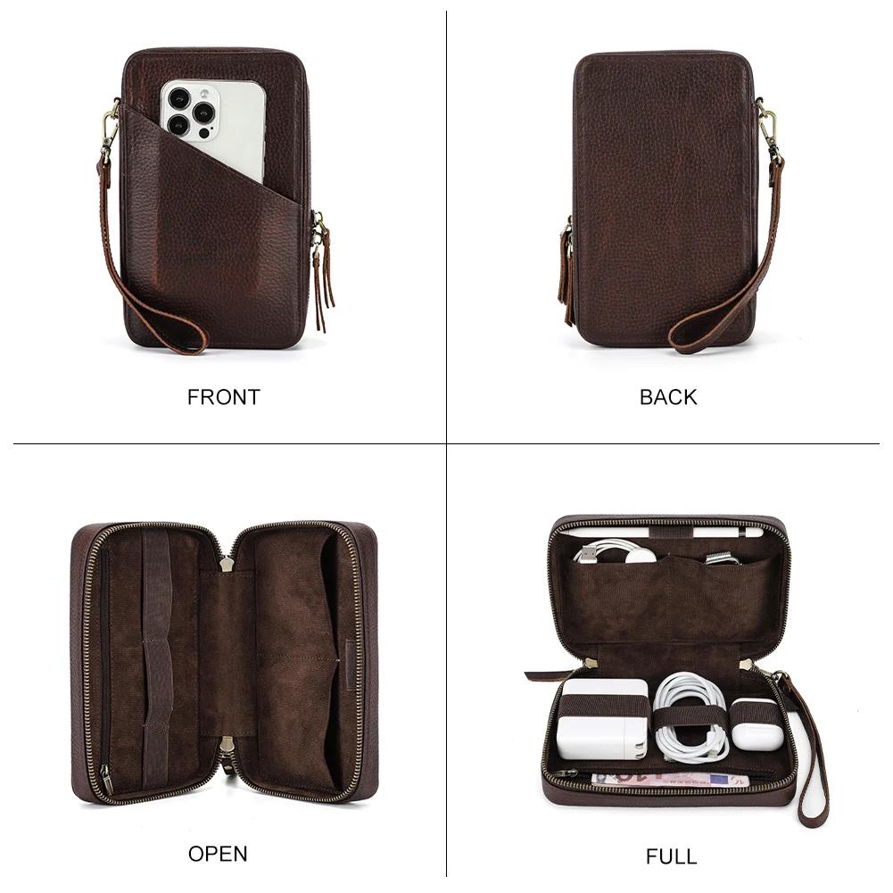 Sac de rangement portable en cuir véritable pour câble de données USB, étui pour écouteurs, accessoi