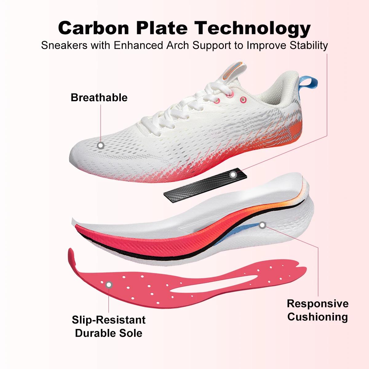 Chaussures de course femme professionnelles respirantes - Baskets jogging plein air plaque carbone