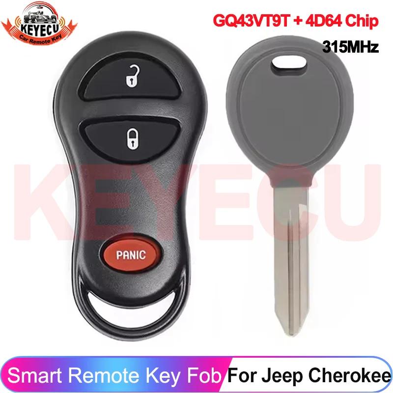 KEYECU – transpondeur à puce 3 boutons GQ43VT9T 4D64, clé à distance 315MHz pour Jeep 1999 2000 2001