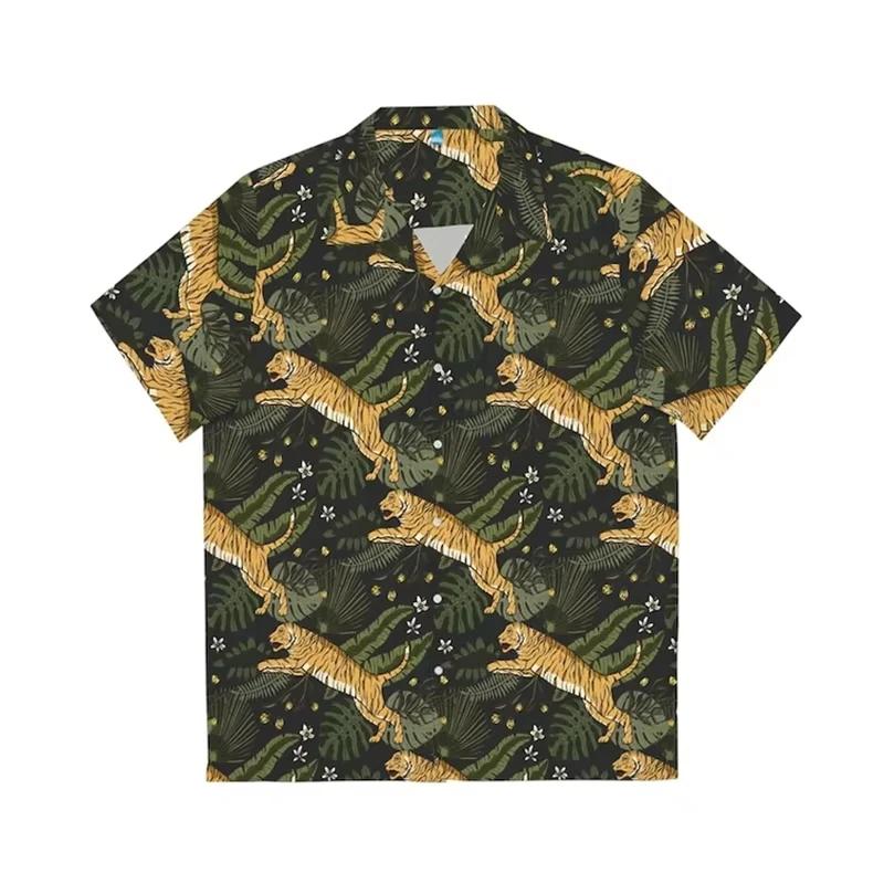  Chemise hawaïenne tigre 3D pour hommes, imprimé Animal, manches courtes, Y2K, fête sur la plage,
