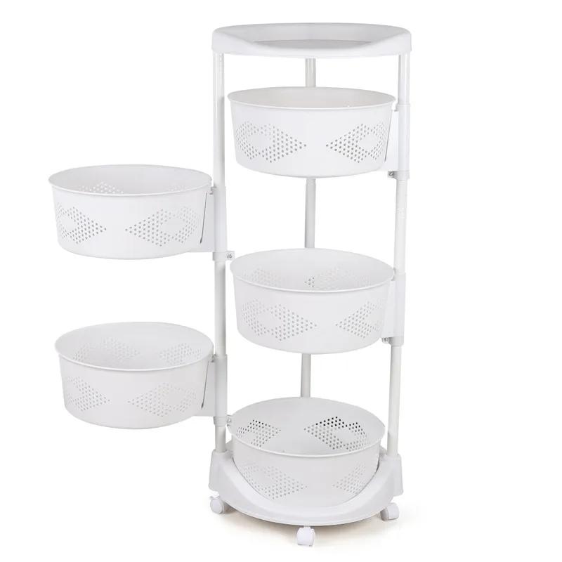 Mir de Rangement de Cuisine Multifonctionnel à 5 Niveaux, Blanc, Rotatif, à Roulettes, pour Légumes