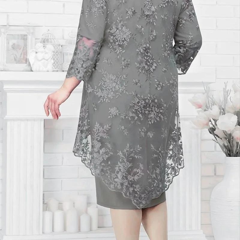 Nouvelle Robe de Soirée Grande Taille pour Femme, Ensemble Deux Pièces avec Broderie en Dentelle de