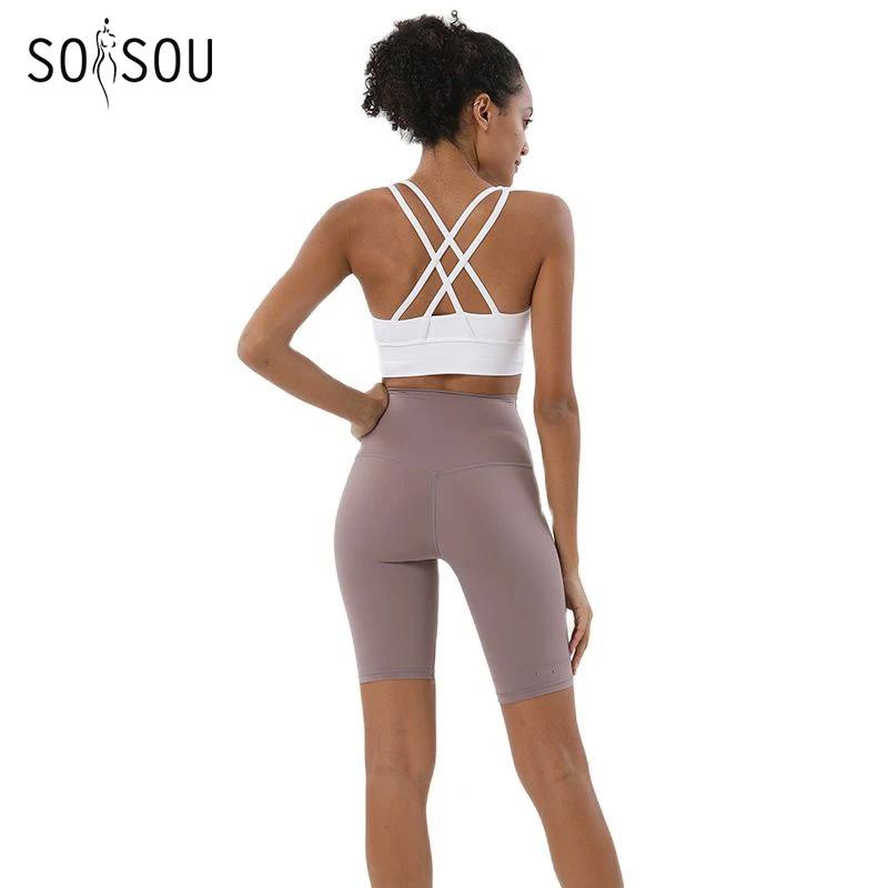 SOISOU-Ensemble de yoga en nylon pour femme, haut de soutien-gorge, short de cyclisme, vêtements de