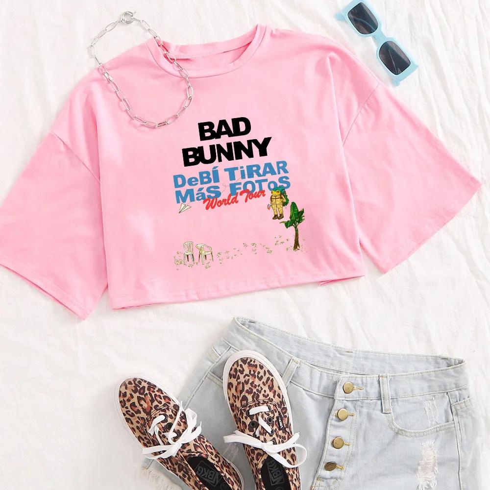 T-shirt Bad Bunny Tour 2025-2026 pour femme, col rond, manches courtes, crop top, cadeau pour les fa