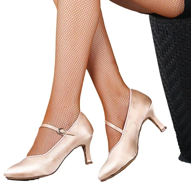 Chaussures de danse standard en satin pour femmes, talons bas et hauts, semelle extérieure souple, P