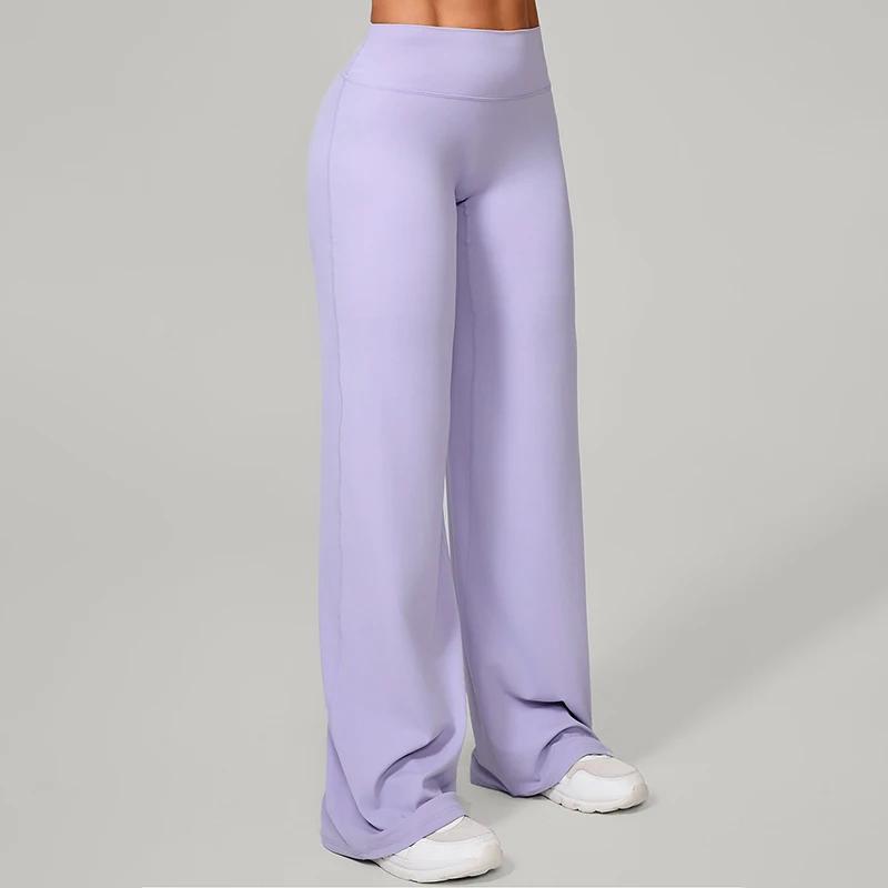Pantalon de Yoga à jambes droites et douces pour femmes, pantalon à jambes larges, taille moyenne, e