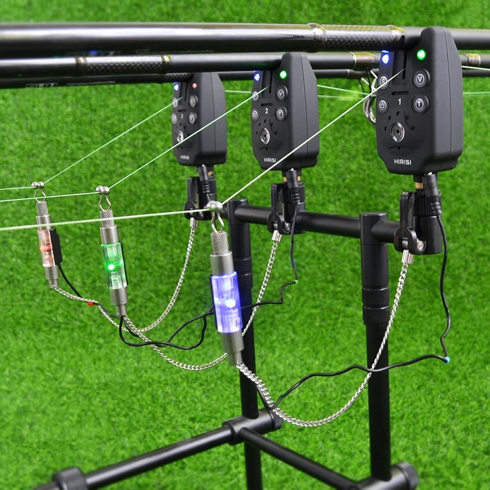 Pack d'Alarmes de pêche sans fil 4pcs Détecteurs et 1 pcs récepteur avec 4pcs Balancier dans un étu