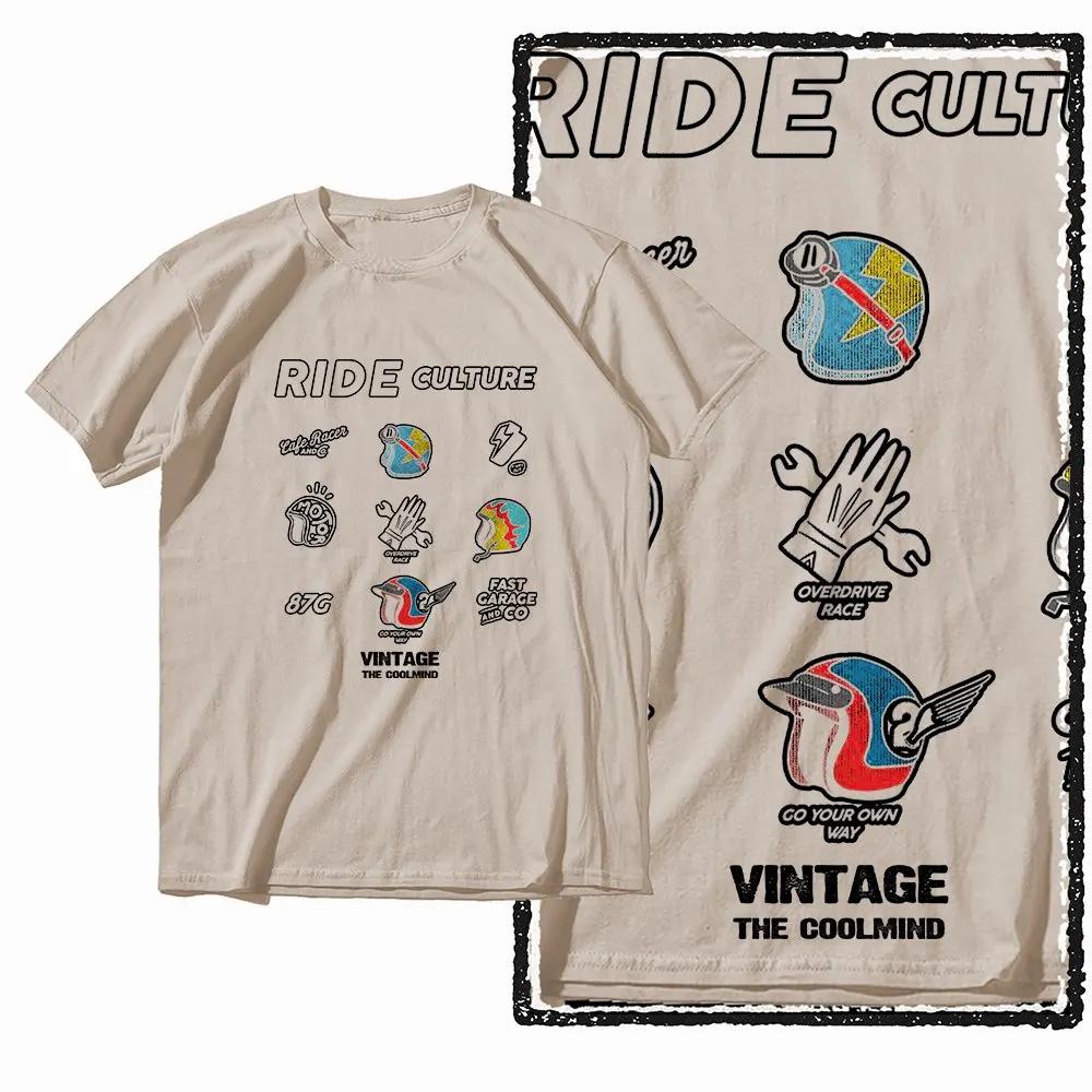G72 T-shirt graphique moto col rond homme en coton beige | T-shirt Cool pour hommes, Streetwear,