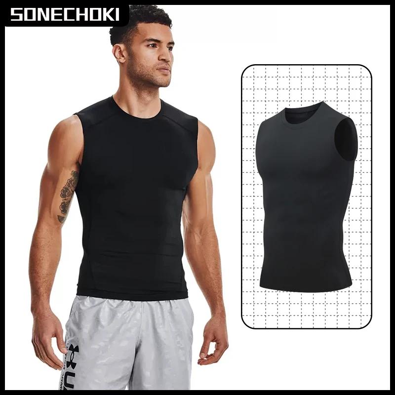 Débardeur de Compression pour hommes, chemise de gymnastique sans manches, séchage rapide, solide, v