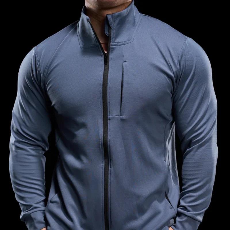Veste de sport à fermeture éclair pour homme, sweat-shirt de fitness à séchage rapide, vestes de cou
