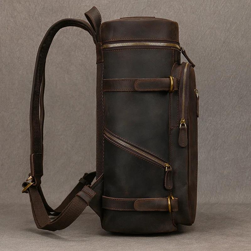 Sac à dos vintage en cuir véritable pour hommes, sac de voyage de grande capacité, sac d'école en cu