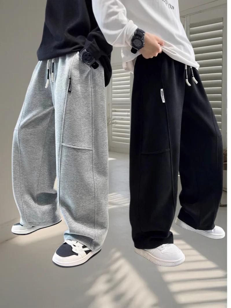 Nouveau pantalon décontracté pour enfants Printemps 2026 – Pantalon de survêtement noir à taille éla