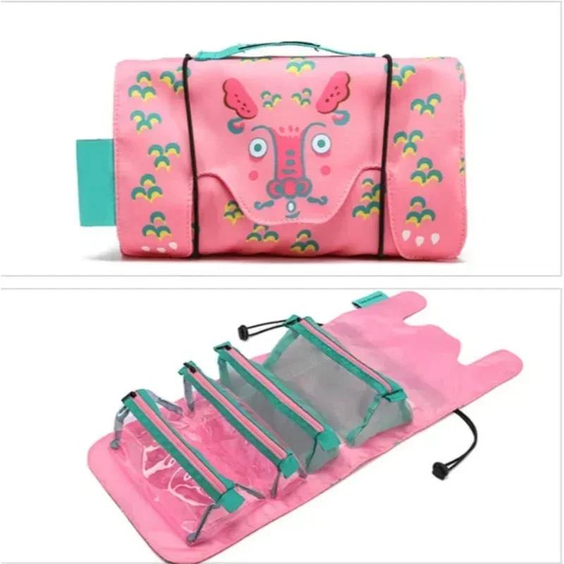 Sac à pinceaux de maquillage portable Kawaii, grande capacité, 4 en 1, poignées amovibles, animal mi