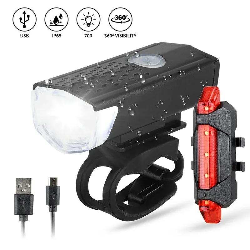 Vélo vélo lumière USB LED Rechargeable ensemble vtt vélo de route avant arrière phare lampe lampe de