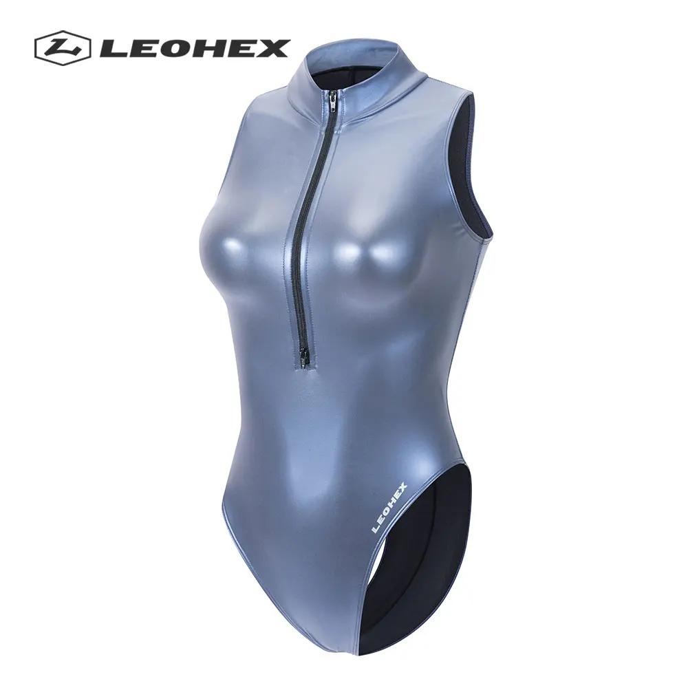 LEOHEX – body sans manches pour femmes, Sexy, mat, fermeture éclair sur le devant, justaucorps, coup