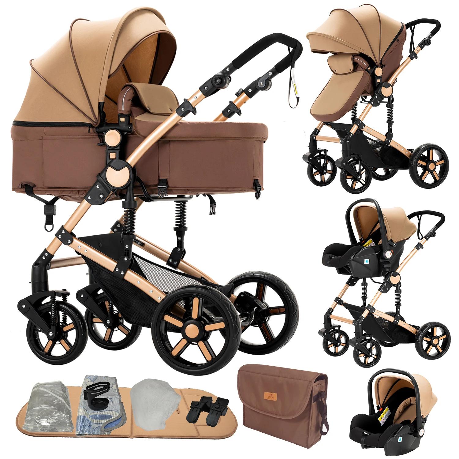Poussette système de voyage pour bébé avec couffin, siège auto et cadre léger – Pliage à une seule t