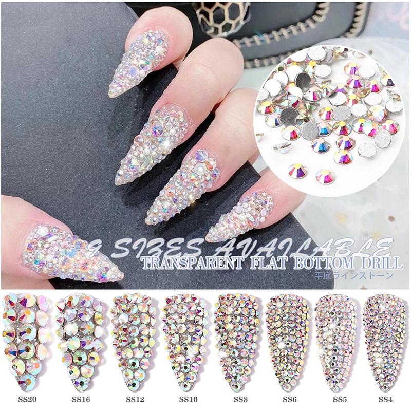 1440 pièces/sac AB/clair rond Mini diamant à ongles SS3-SS20(1.3-4mm) FlatBack Non correcteur crista