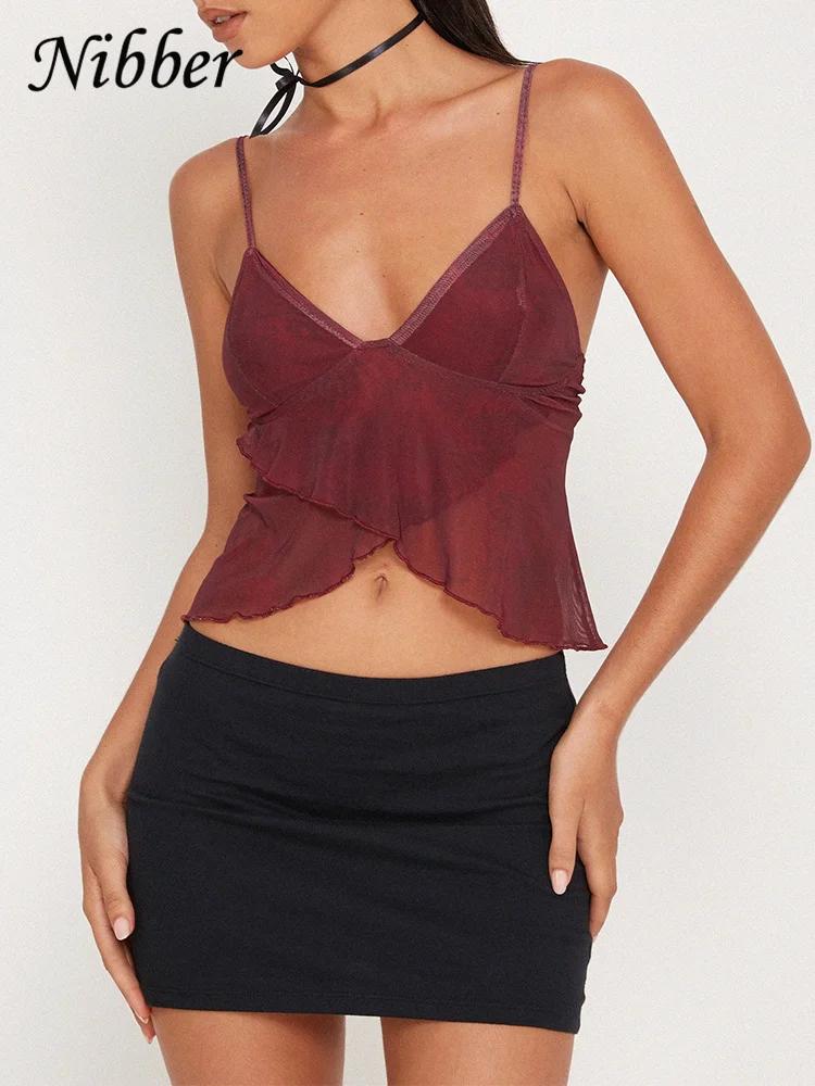 Nibber maille voir à travers imprimé gilet femmes Sexy décontracté col en v sans manches jarretelle