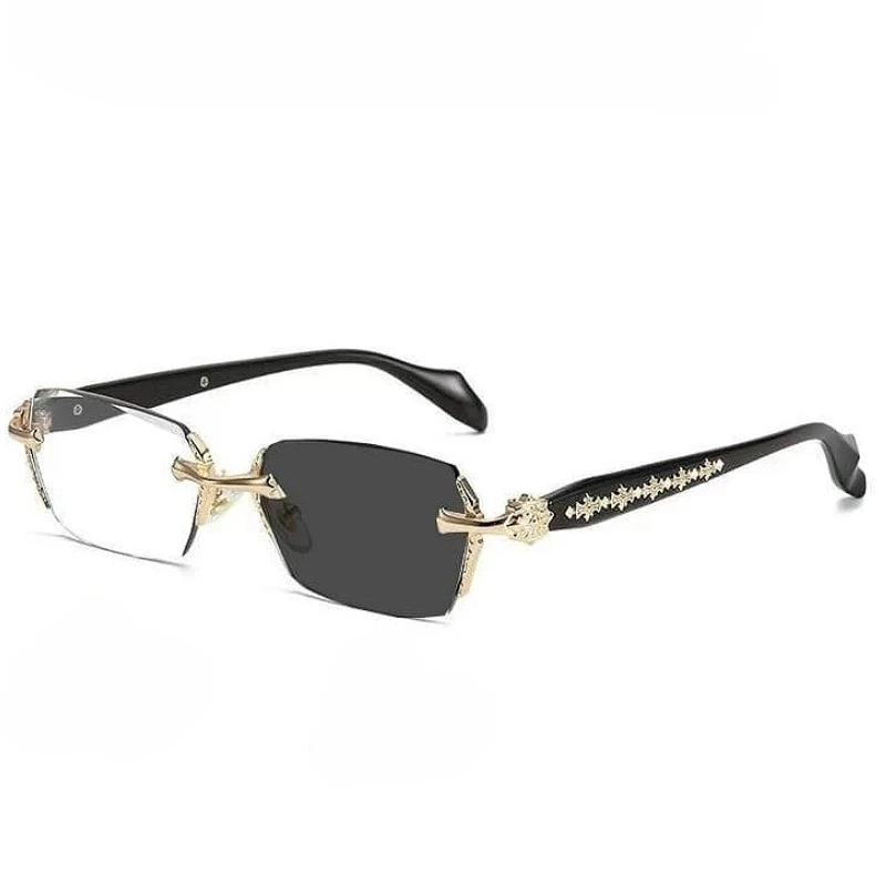 Lunettes de myopie photochromiques sans cadre haut de gamme, argent, or, bleu, blocage de la lumière