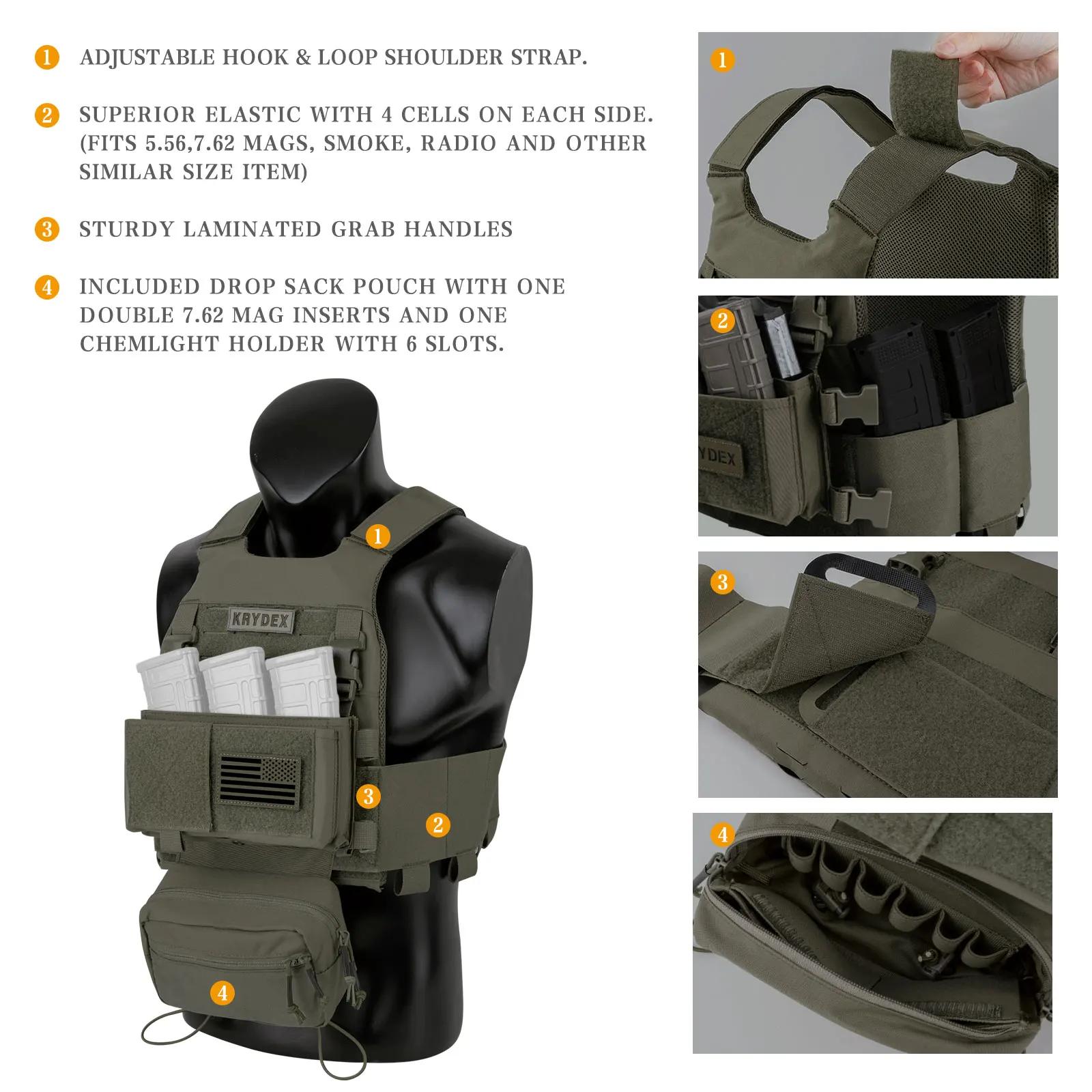 KRYDEX – gilet tactique porte-plaque lisse à basse visibilité, avec ceinture élastique, Micro combat
