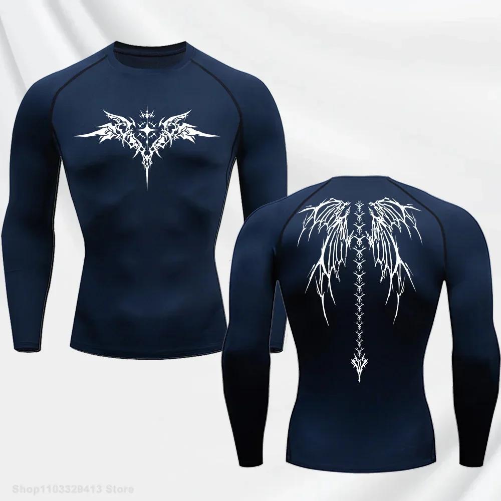 T-shirt de compression décontracté à imprimé anime pour homme, séchage rapide, vêtement de sport fit