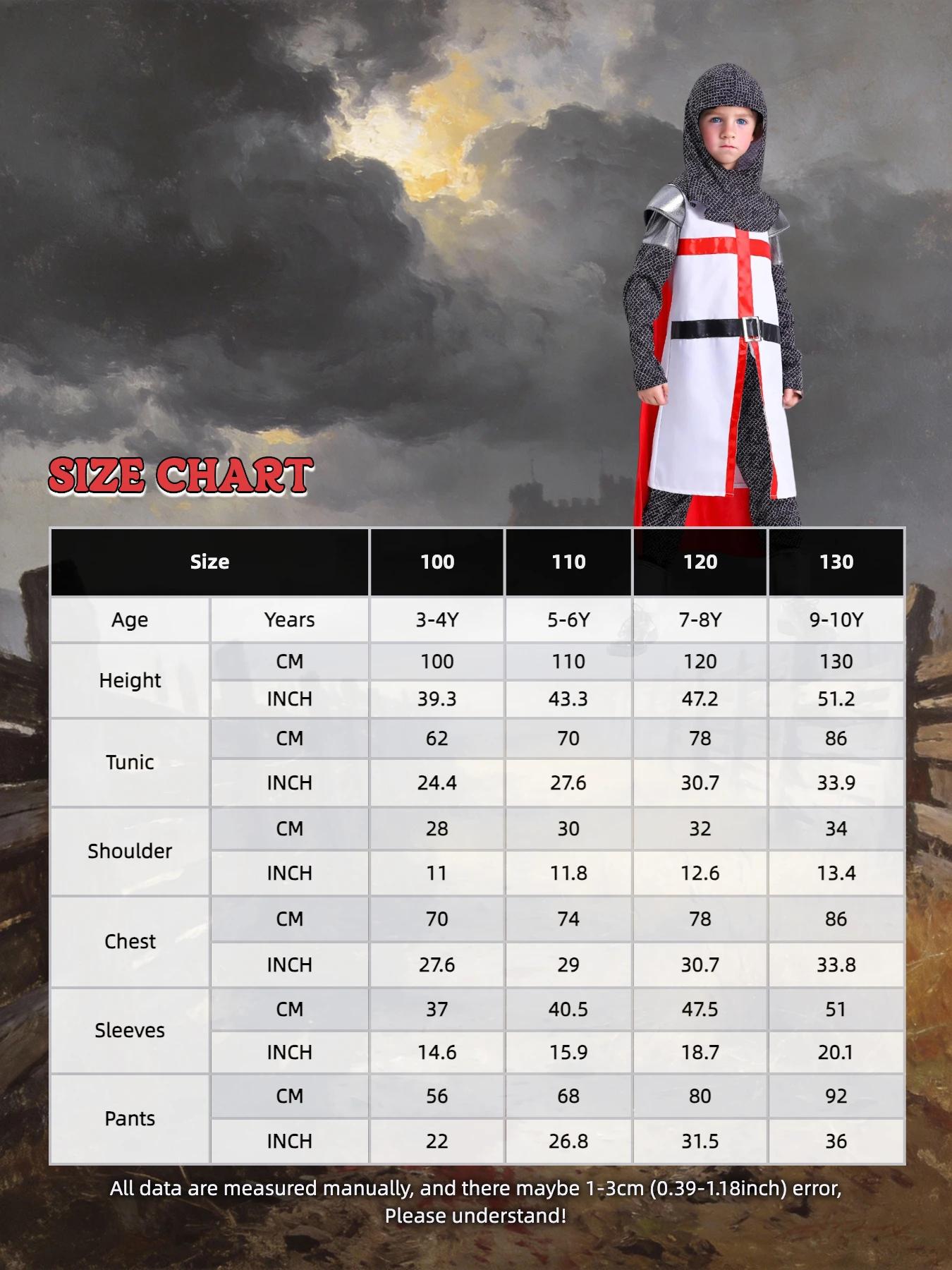 Costume de Chevalier Templier Médiéval pour Enfants, Tenue de Guerrier Croisé d'Halloween pour Garço