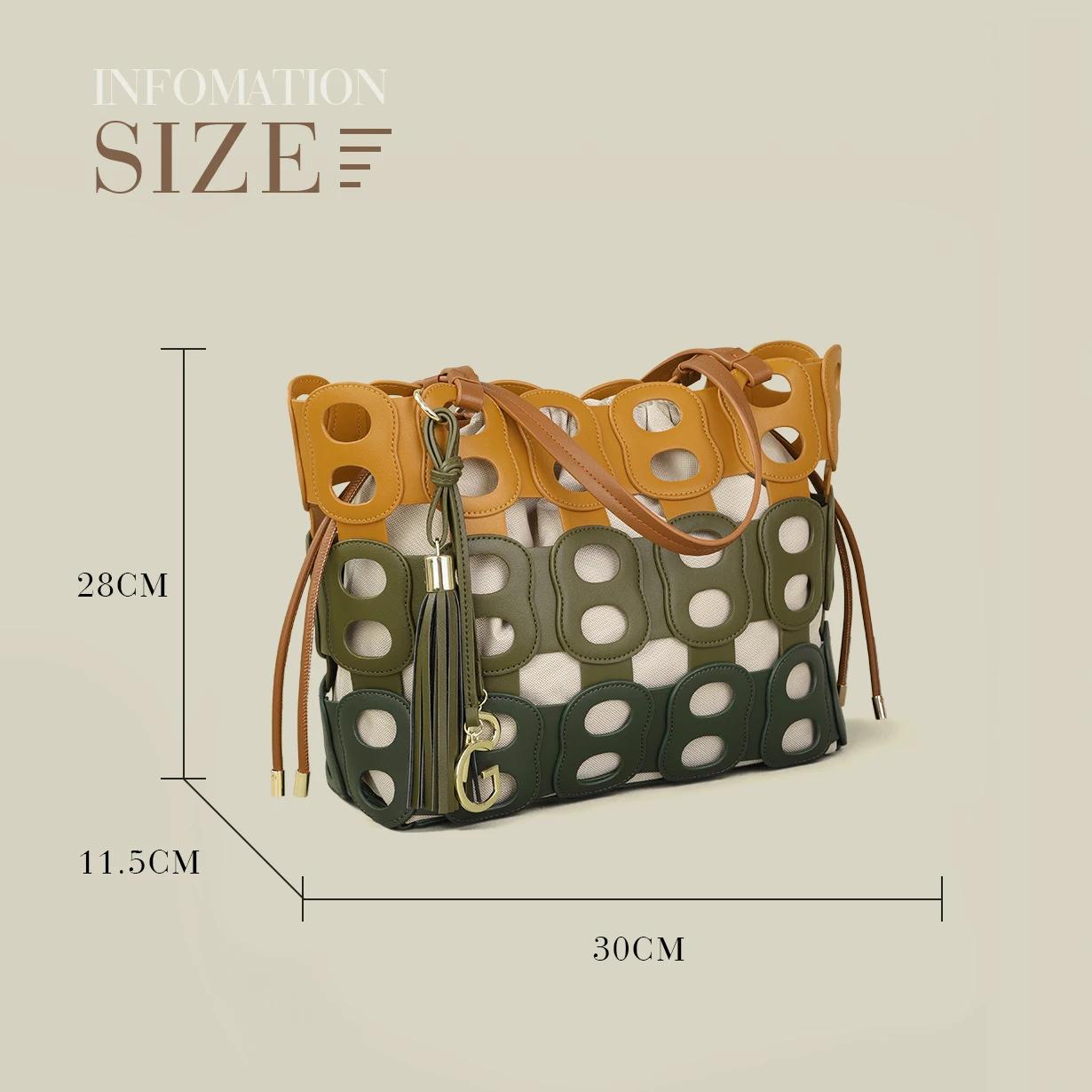 Sac bandoulière PG pour femme – Nouvelle collection de luxe, design épuré, motif ajouré, grande capa