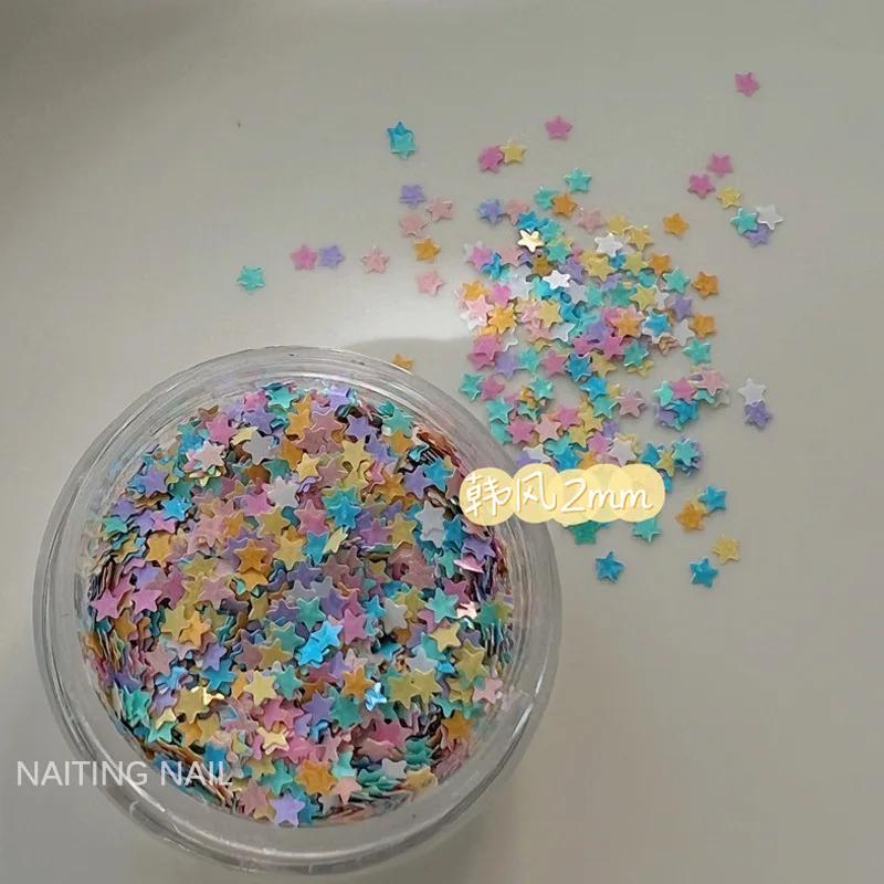 Mini étoile à paillettes pour ongles, 2mm, bonbons colorés, couleurs mélangées, feuille fine or arge