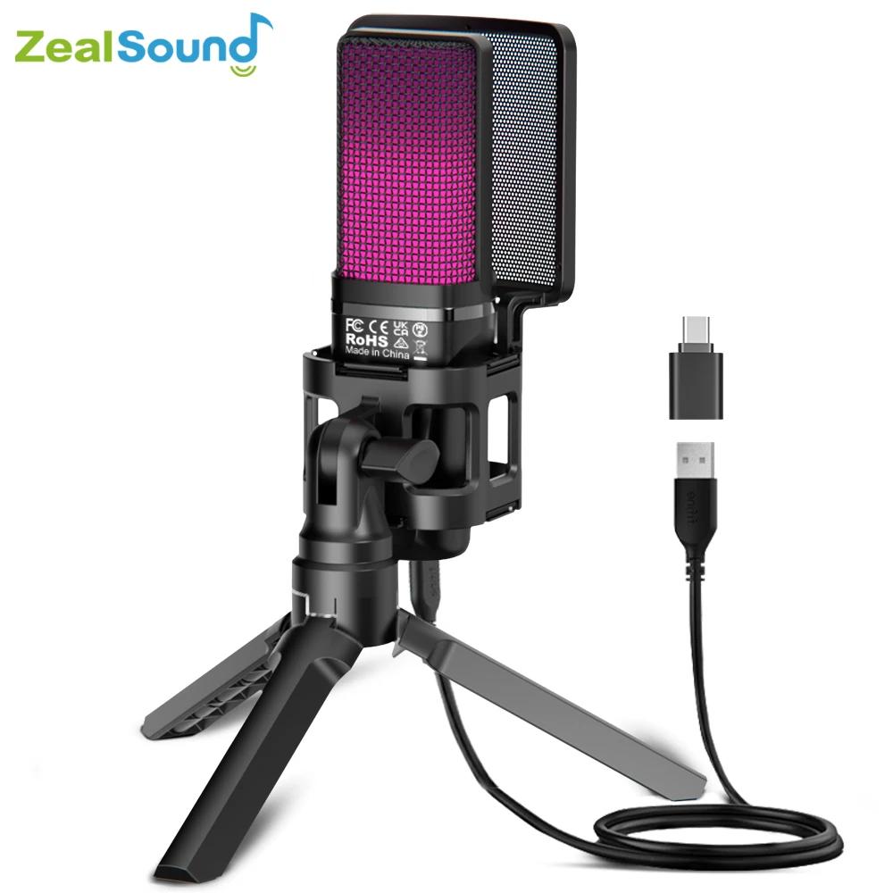 Zealsound RGB USB condensateur Microphone de jeu ordinateur micro professionnel pour PC PS4 PS5 Mac