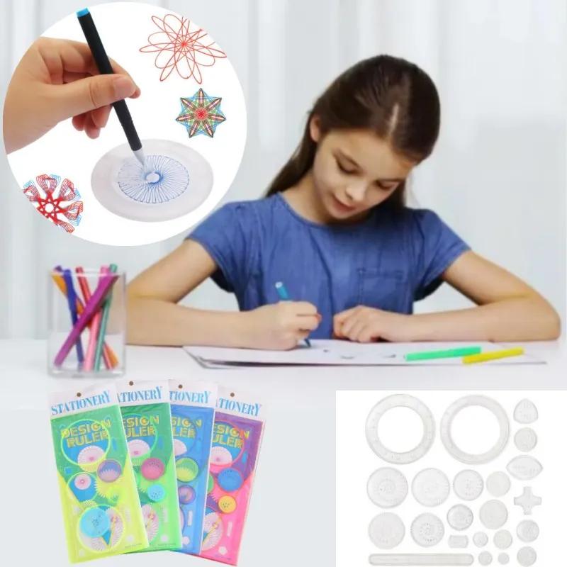 Règle de spirographe pour dessin, peinture à gratter, jouets, engrenages imbriqués, roues, peinture,