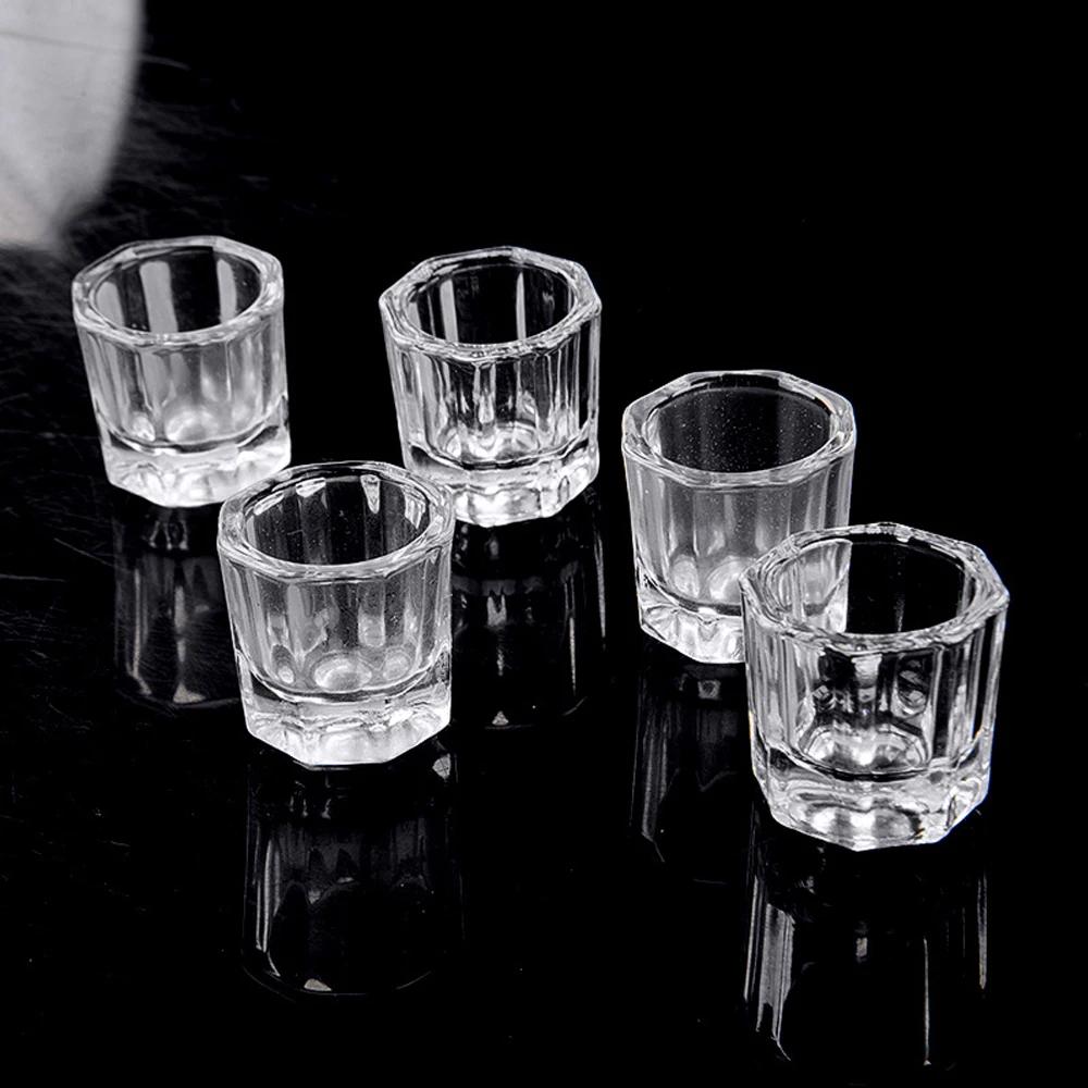 Tasse à ongles en verre de cristal, acrylique transparent, petite poudre octogonale, tasse à ongles