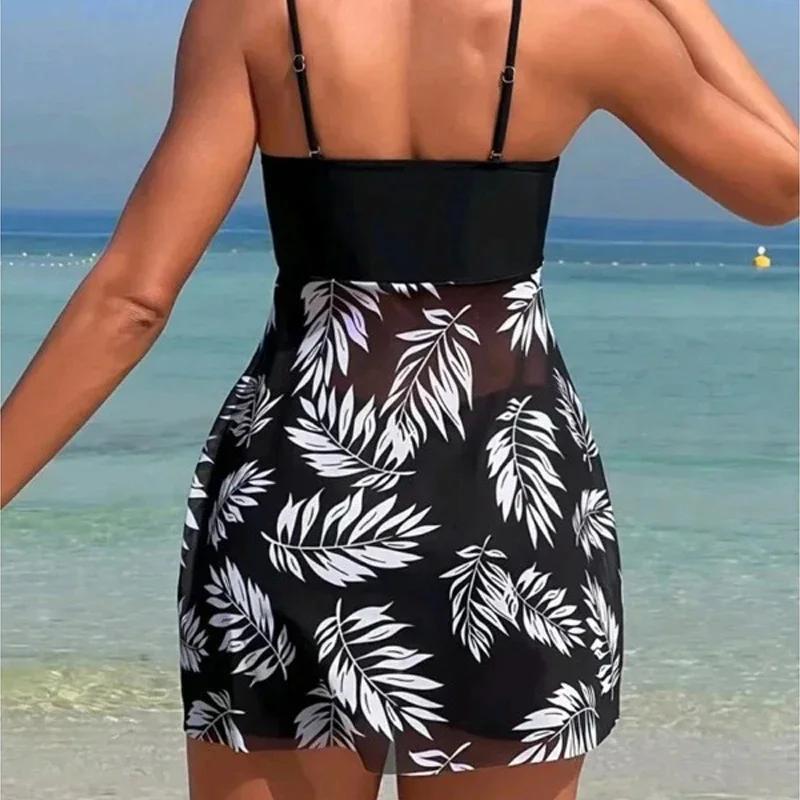 Maillot de bain fendu sexy femme taille haute - Robe courte mode plage été 2024 imprimé