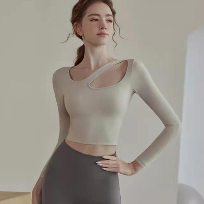 Chemises de sport à manches longues pour femmes, chemisier sexy de fitness, vêtements de yoga creux