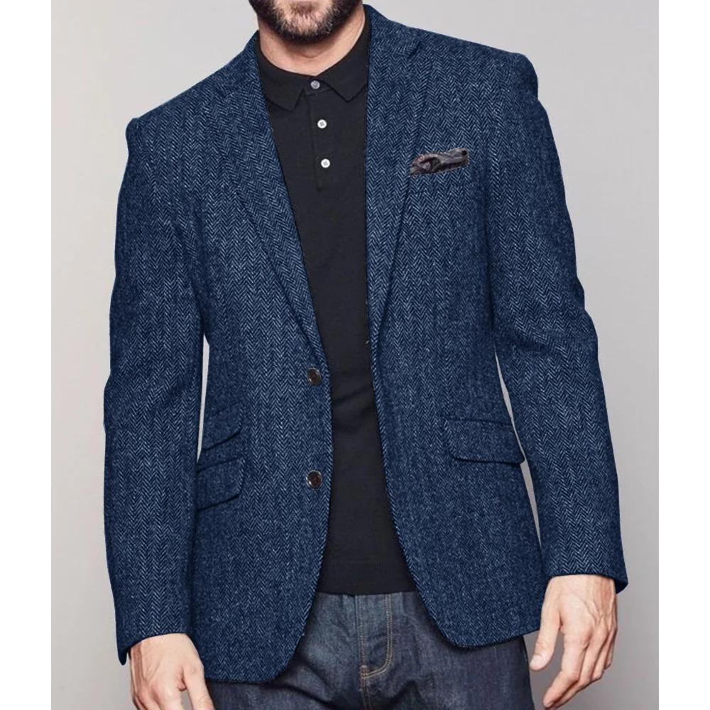 Veste de costume à chevrons pour hommes, simple boutonnage, mode décontractée, coupe cintrée, confor