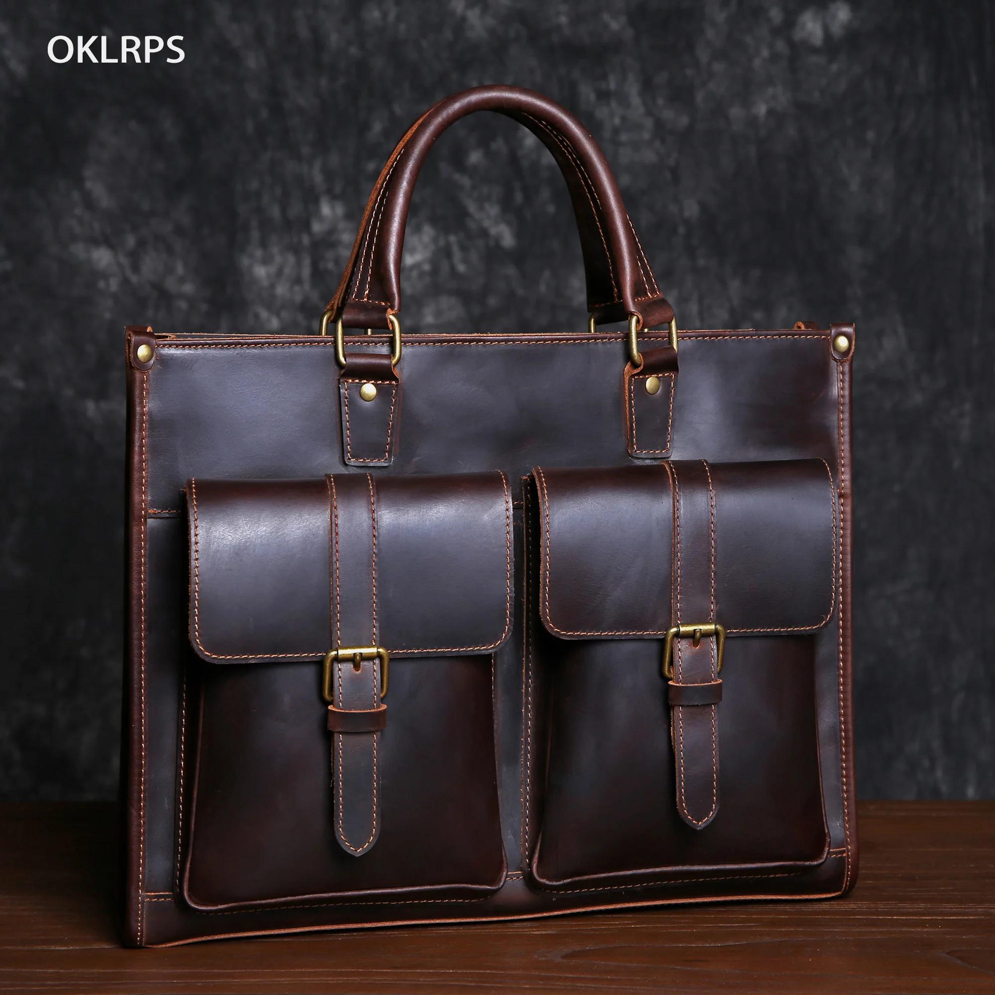 Sac à bandoulière rétro en cuir de vachette pour homme, fourre-tout Mad Horse, couche supérieure, ét
