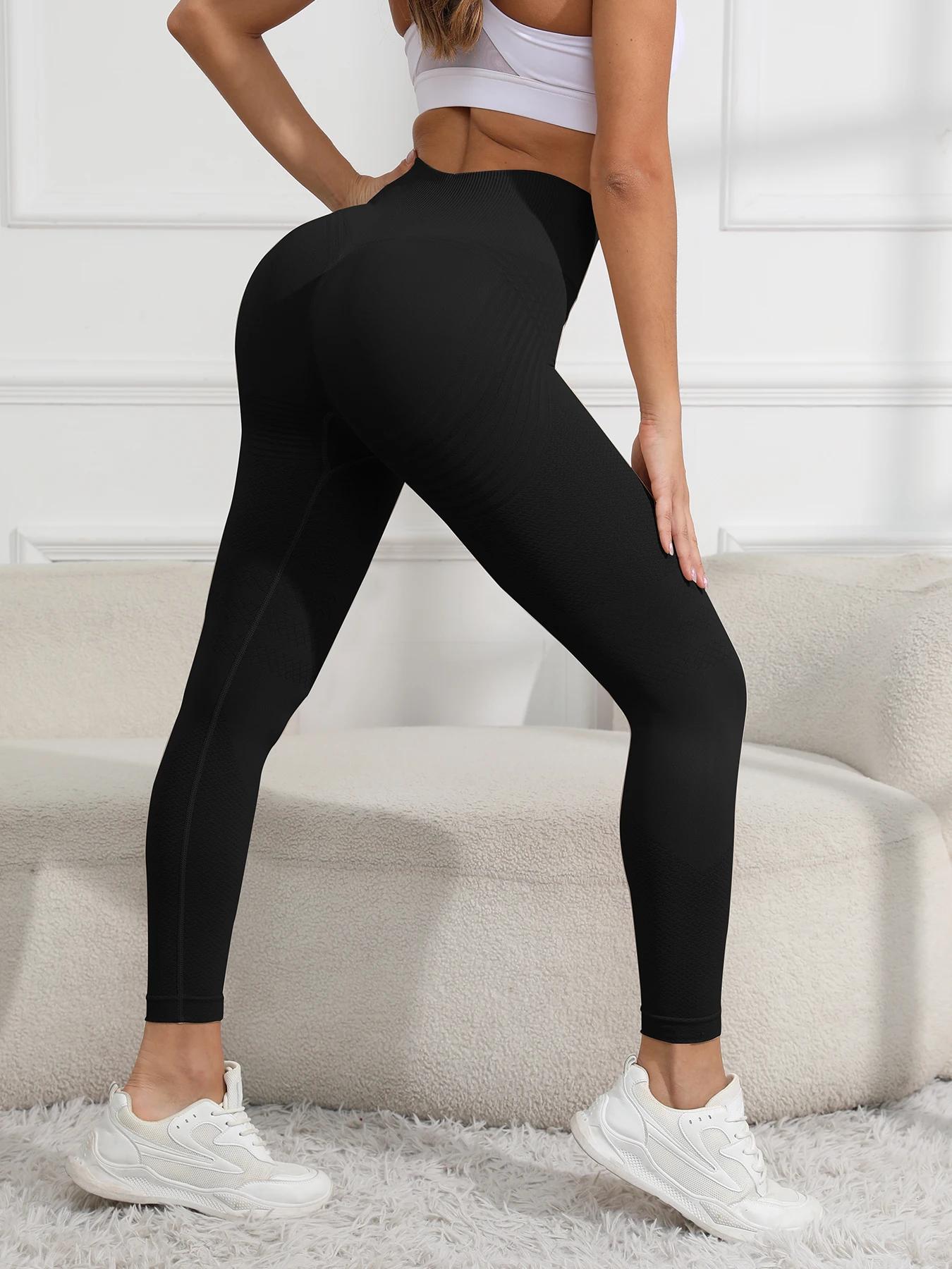 Leggings d'entraînement taille haute sans couture pour femmes, pantalon athlétique froissé pour le l