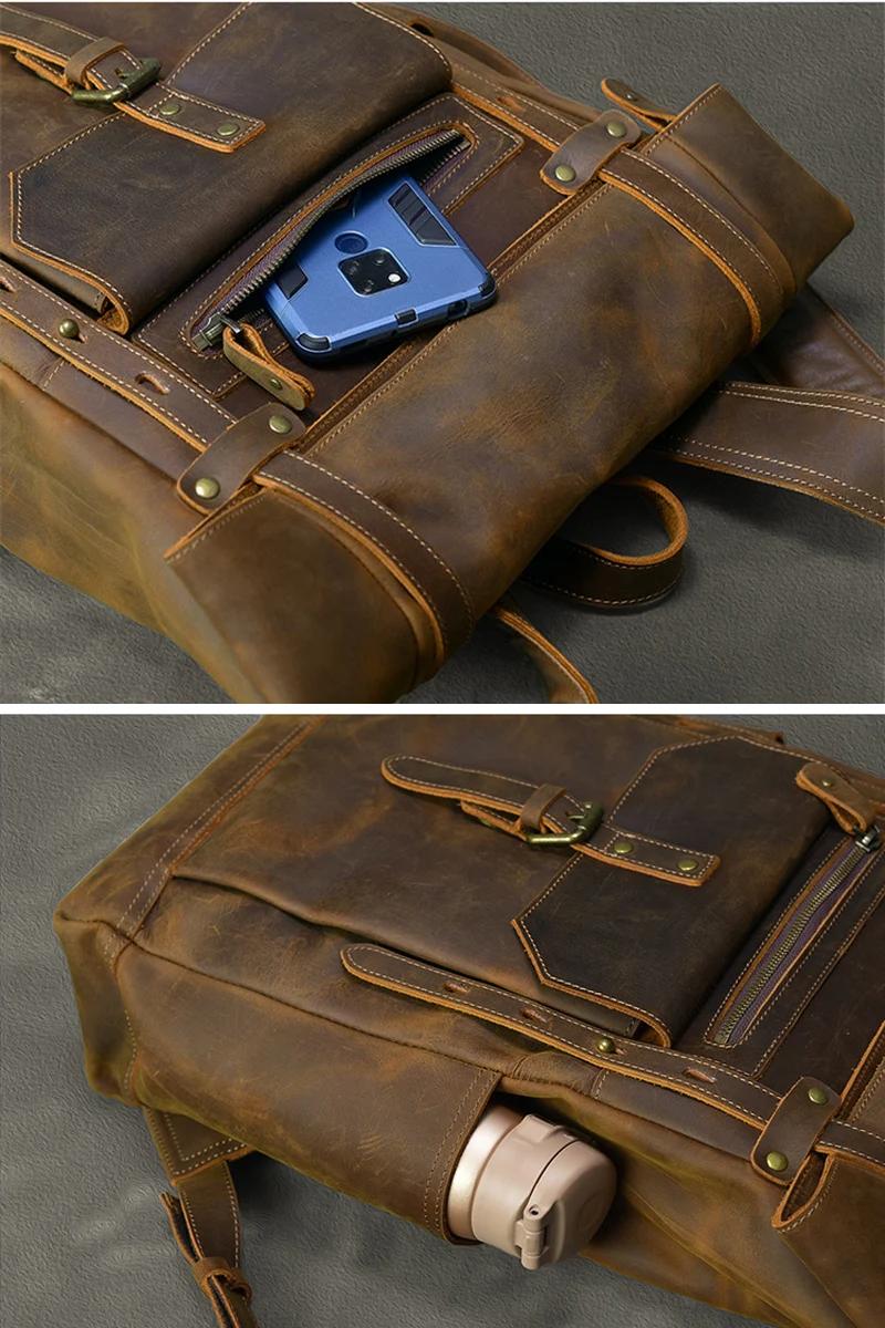 Sac à dos rétro en cuir véritable pour hommes, grand sac de randonnée, sac à dos de voyage en cuir d